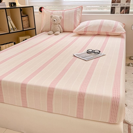 （买家秀 不断货）A类母婴级全棉纯棉床单纯棉全棉床笠双层纱床笠床罩卡通床笠儿童床垫套保护罩--单床笠 川纱粉（床笠）