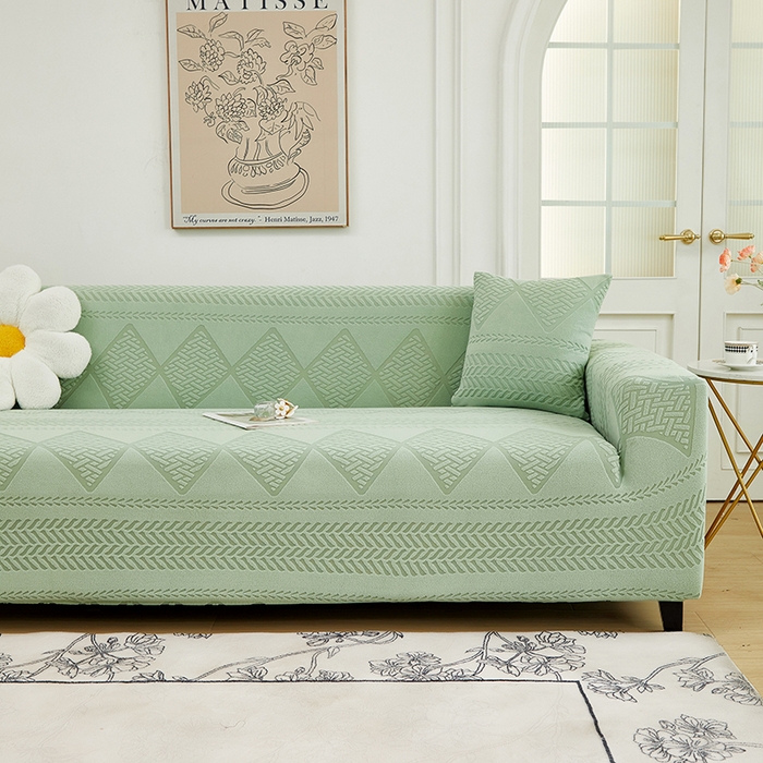 91家纺网 家纺一手货源 找家纺 丝绮鹿 2024新款菲亚松紧款沙发套（三人图） 草绿