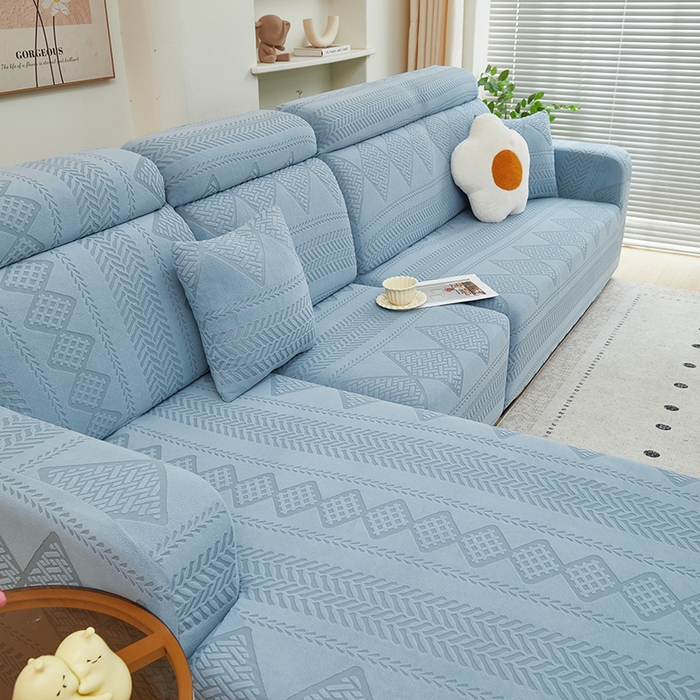 91家纺网 家纺一手货源 找家纺 丝绮鹿 2024新款菲亚松紧款沙发套（贵妃图） 淡蓝