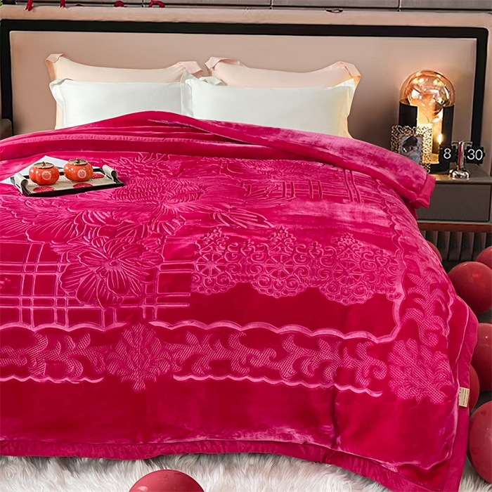 91家纺网 家纺一手货源 找家纺 凯轩毛毛毯毯子网销专供 2024新款5D压花素色云毛毯毯子毛毛毯毯子毛毯毯子子 素雅-玫红