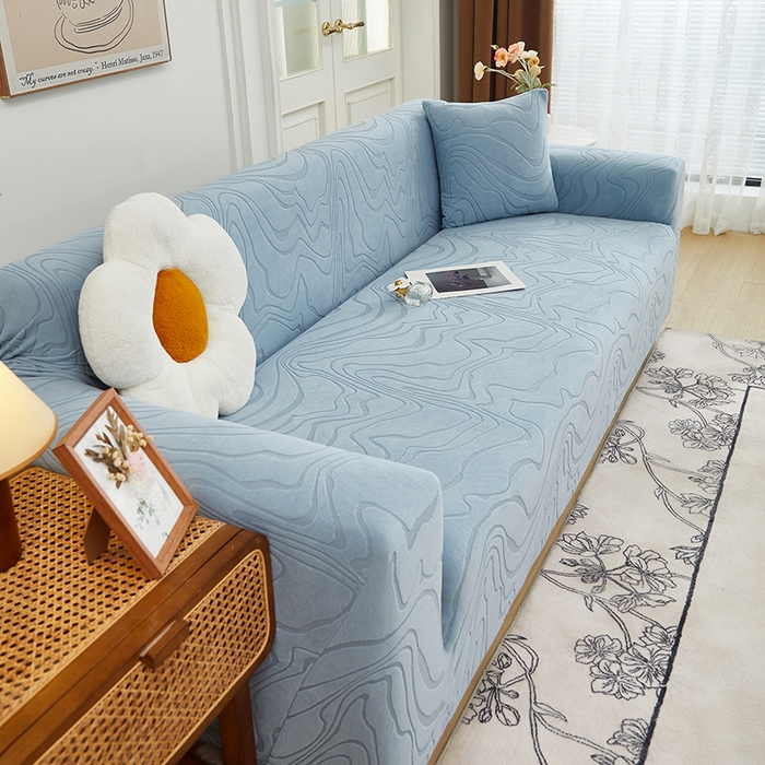 91家纺网 家纺一手货源 找家纺 丝绮鹿 2024新款曲意松紧款沙发套（三人图） 淡蓝