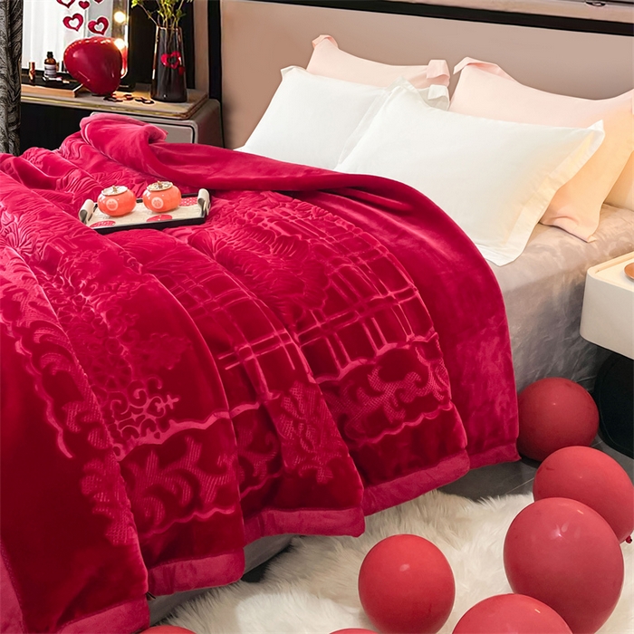 91家纺网 家纺一手货源 找家纺 凯轩毛毛毯毯子网销专供 2024新款5D压花素色云毛毯毯子毛毛毯毯子毛毯毯子子 素雅-酒红