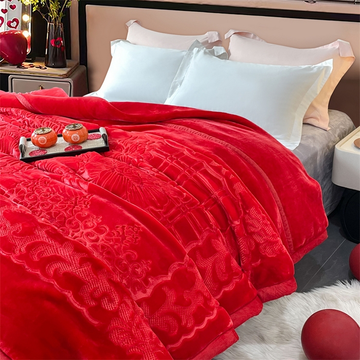 91家纺网 家纺一手货源 找家纺 凯轩毛毛毯毯子网销专供 2024新款5D压花素色云毛毯毯子毛毛毯毯子毛毯毯子子 素雅-大红