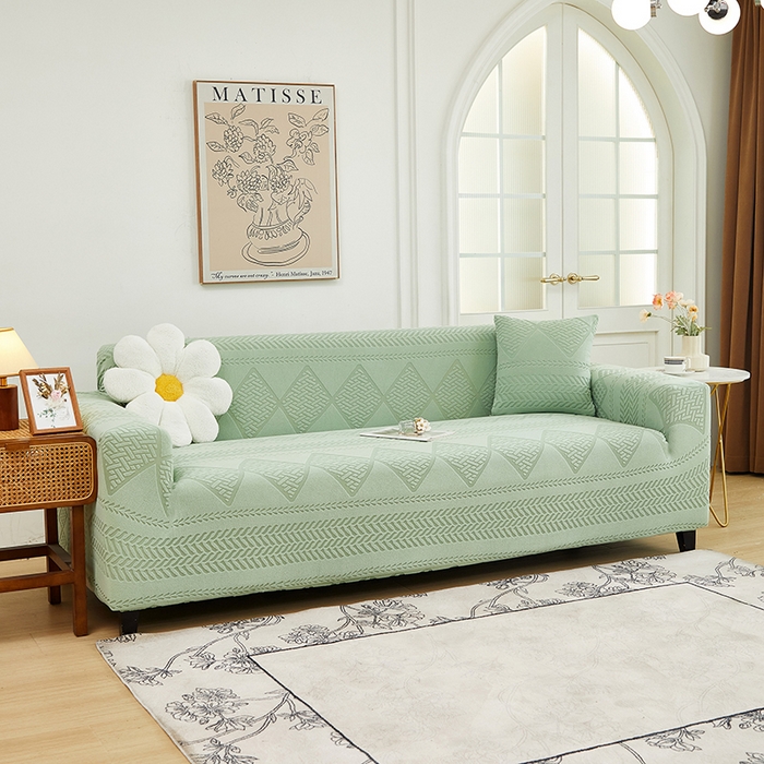 91家纺网 家纺一手货源 找家纺 丝绮鹿 2024新款菲亚松紧款沙发套（三人图） 草绿