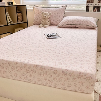 （买家秀 不断货）A类母婴级全棉纯棉床单纯棉全棉床笠双层纱床笠床罩卡通床笠儿童床垫套保护罩--单床笠 绮陌粉（床笠）