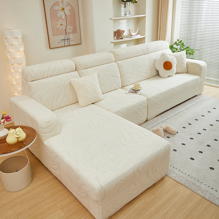 91家纺网 家纺一手货源 找家纺 丝绮鹿 2024新款曲意松紧款沙发套（贵妃图） 米白