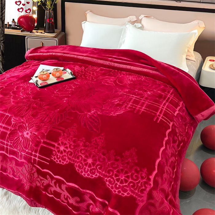 91家纺网 家纺一手货源 找家纺 凯轩毛毛毯毯子网销专供 2024新款5D压花素色云毛毯毯子毛毛毯毯子毛毯毯子子 素雅-酒红