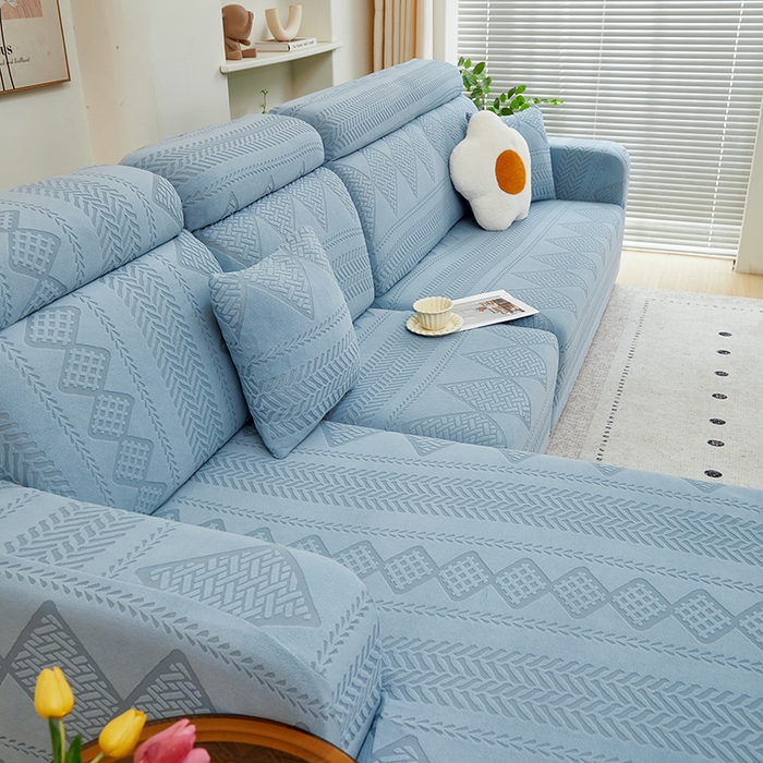 91家纺网 家纺一手货源 找家纺 丝绮鹿 2024新款菲亚松紧款沙发套（贵妃图） 淡蓝
