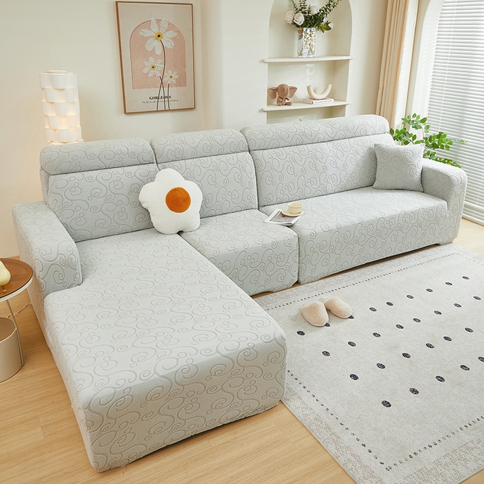 91家纺网 家纺一手货源 找家纺 丝绮鹿 2024新款年华松紧款沙发套（贵妃图） 浅灰