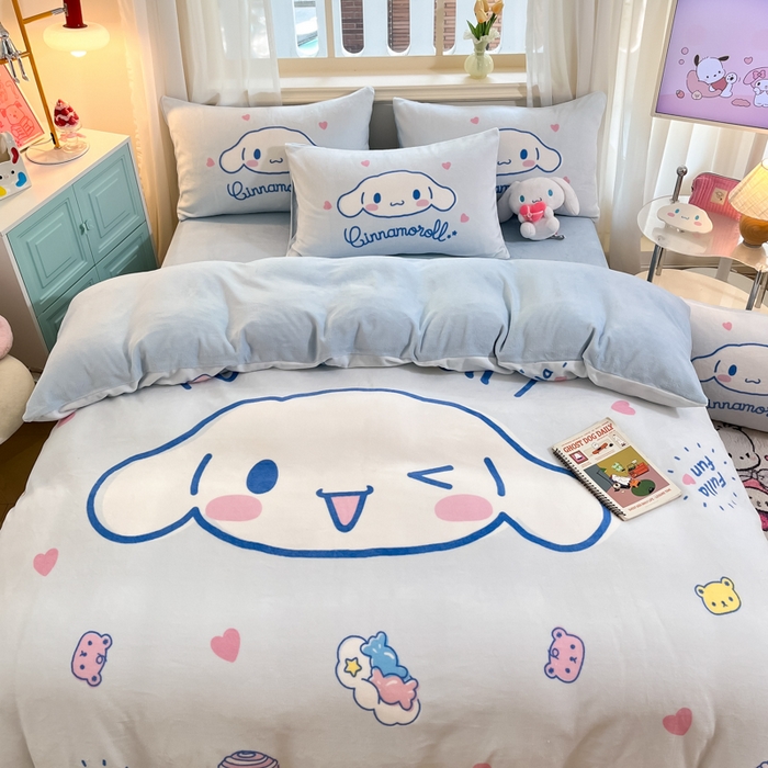 91家纺网 家纺一手货源 找家纺 A类母婴级库洛米美乐蒂三丽鸥正版授权卡通儿童牛奶绒双面牛奶绒四件套珊瑚绒四件套 绒大版-R开心大耳狗