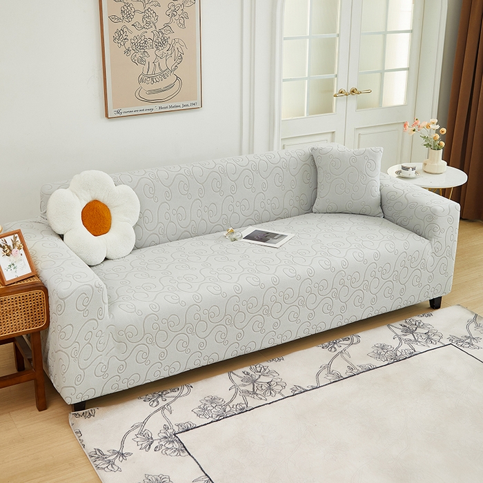 91家纺网 家纺一手货源 找家纺 丝绮鹿 2024新款年华松紧款沙发套（三人图） 浅灰