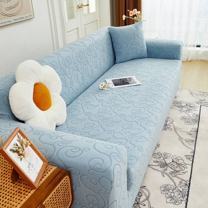 91家纺网 家纺一手货源 找家纺 丝绮鹿 2024新款年华松紧款沙发套（三人图） 淡蓝