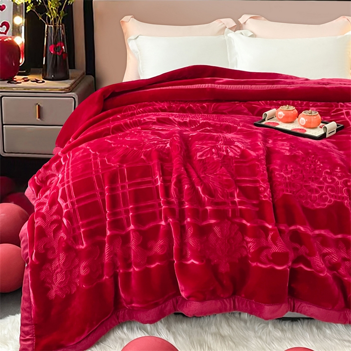 91家纺网 家纺一手货源 找家纺 凯轩毛毛毯毯子网销专供 2024新款5D压花素色云毛毯毯子毛毛毯毯子毛毯毯子子 素雅-酒红