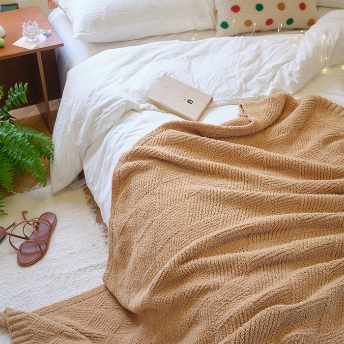 91家纺网 家纺一手货源 找家纺 2025新款半边绒多彩柔软纯色毯-塔娜 塔娜-淡黄