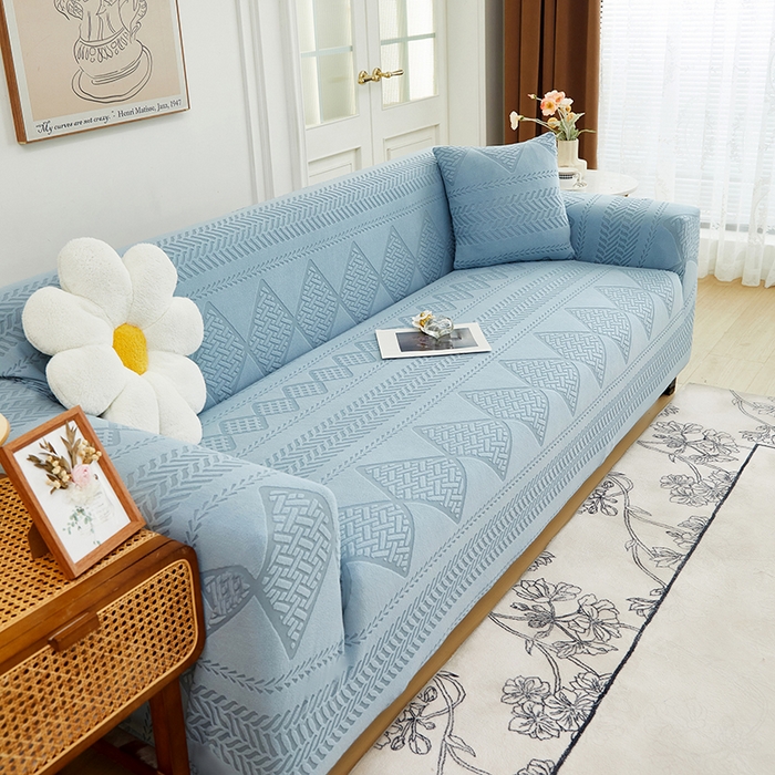 91家纺网 家纺一手货源 找家纺 丝绮鹿 2024新款菲亚松紧款沙发套（三人图） 淡蓝