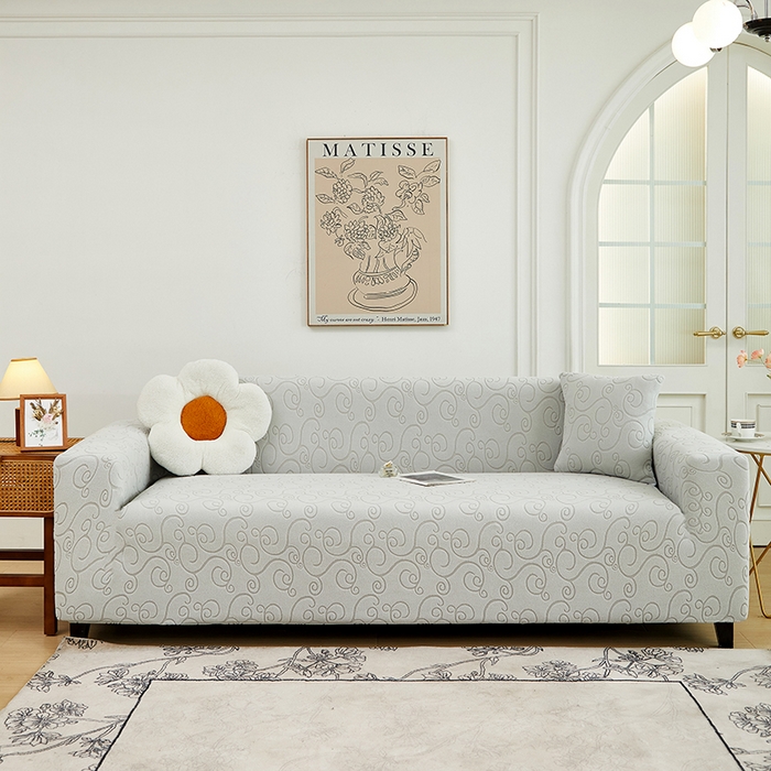 91家纺网 家纺一手货源 找家纺 丝绮鹿 2024新款年华松紧款沙发套（三人图） 浅灰