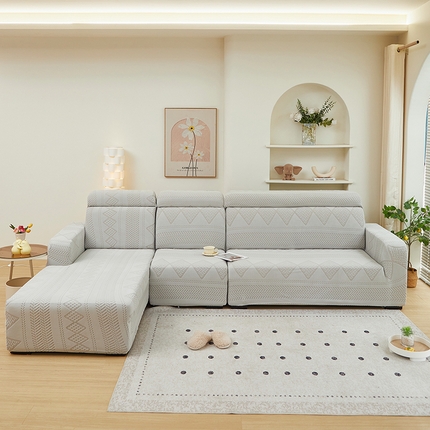 91家纺网 家纺一手货源 找家纺 丝绮鹿 2024新款菲亚松紧款沙发套（贵妃图） 浅灰