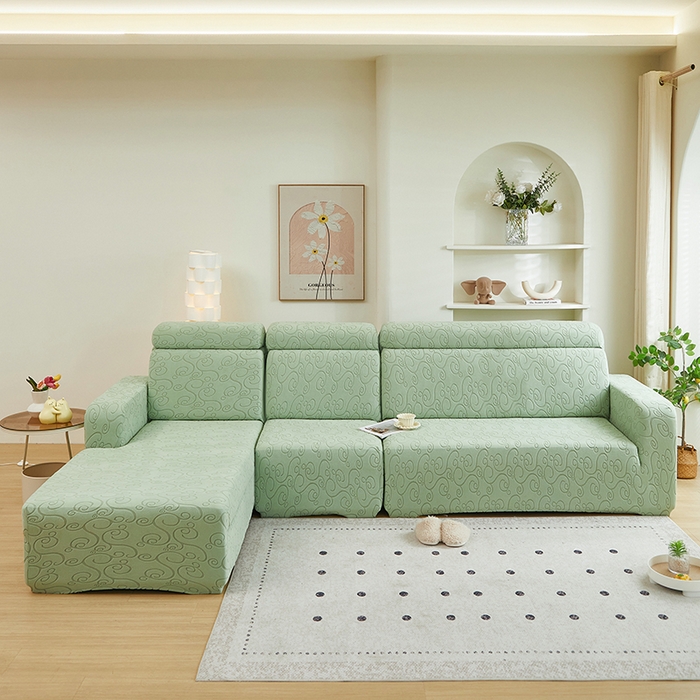 91家纺网 家纺一手货源 找家纺 丝绮鹿 2024新款年华松紧款沙发套（贵妃图） 草绿