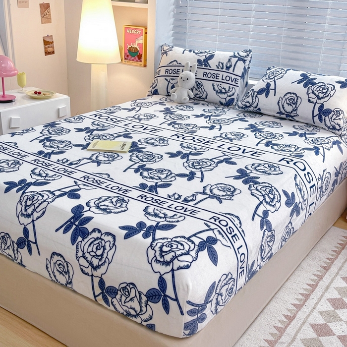 91家纺网 家纺一手货源 找家纺 芯元素 2024新款牛奶绒印花床笠 若凡