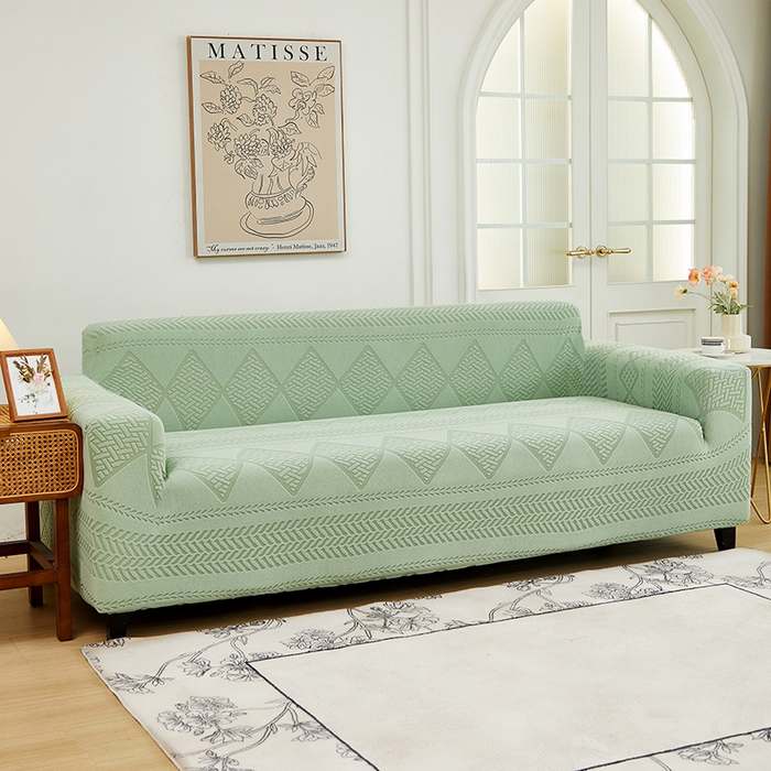 91家纺网 家纺一手货源 找家纺 丝绮鹿 2024新款菲亚松紧款沙发套（三人图） 草绿