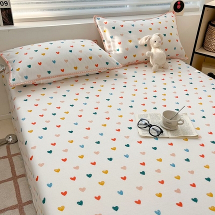 （买家秀 不断货）A类母婴级全棉纯棉床单纯棉全棉床笠双层纱床笠床罩卡通床笠儿童床垫套保护罩--单床笠 爱心（床笠）