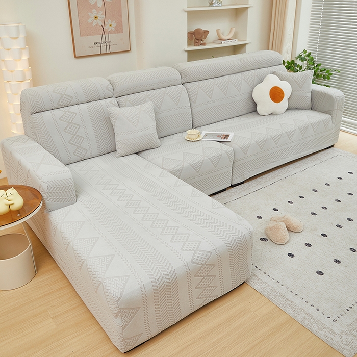 91家纺网 家纺一手货源 找家纺 丝绮鹿 2024新款菲亚松紧款沙发套（贵妃图） 浅灰