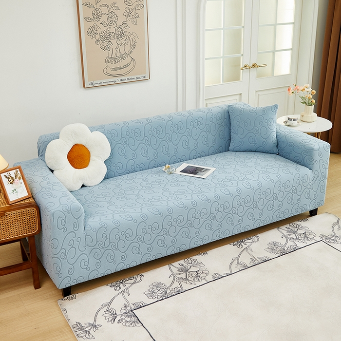 91家纺网 家纺一手货源 找家纺 丝绮鹿 2024新款年华松紧款沙发套（三人图） 淡蓝