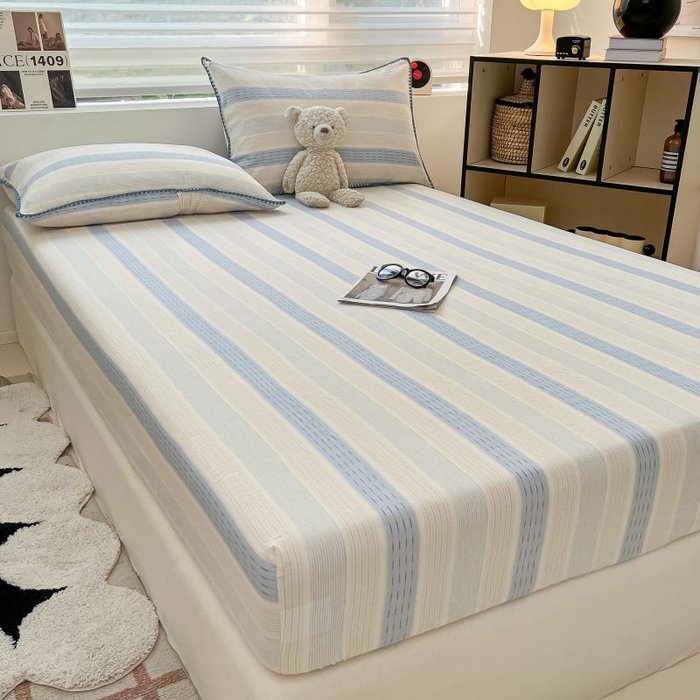 91家纺网 家纺一手货源 找家纺 （买家秀 不断货）A类母婴级全棉纯棉床单纯棉全棉床笠双层纱床笠床罩卡通床笠儿童床垫套保护罩--单床笠 川纱蓝（床笠）