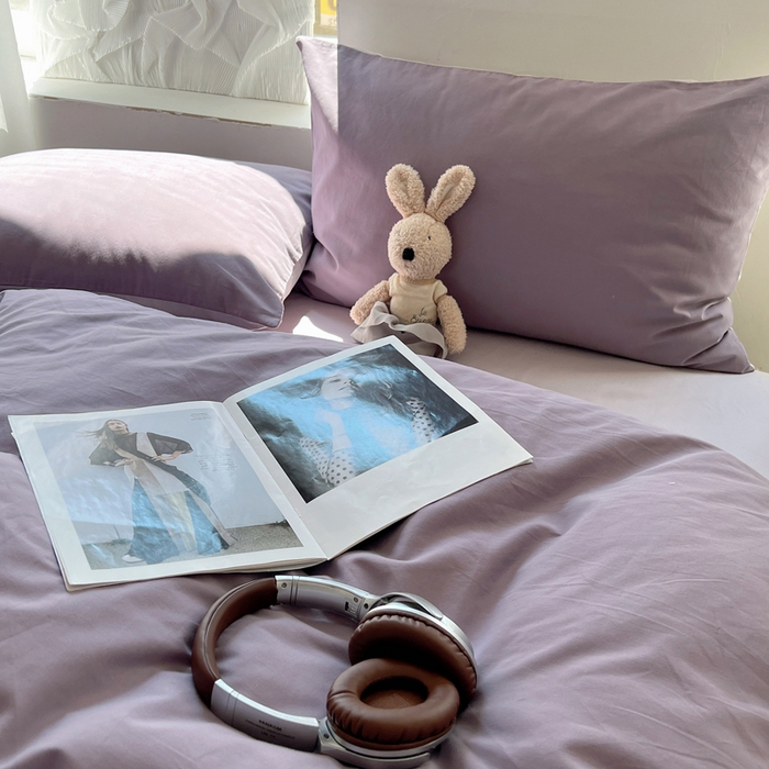 91家纺网 家纺一手货源 找家纺 丽卡家纺（原丽卡家纺） 2024新款A类艾阳棉双拼纯色四件套 风信紫+灰紫