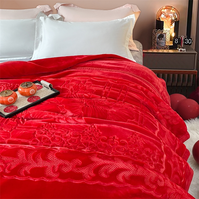 91家纺网 家纺一手货源 找家纺 凯轩毛毛毯毯子网销专供 2024新款5D压花素色云毛毯毯子毛毛毯毯子毛毯毯子子 素雅-大红