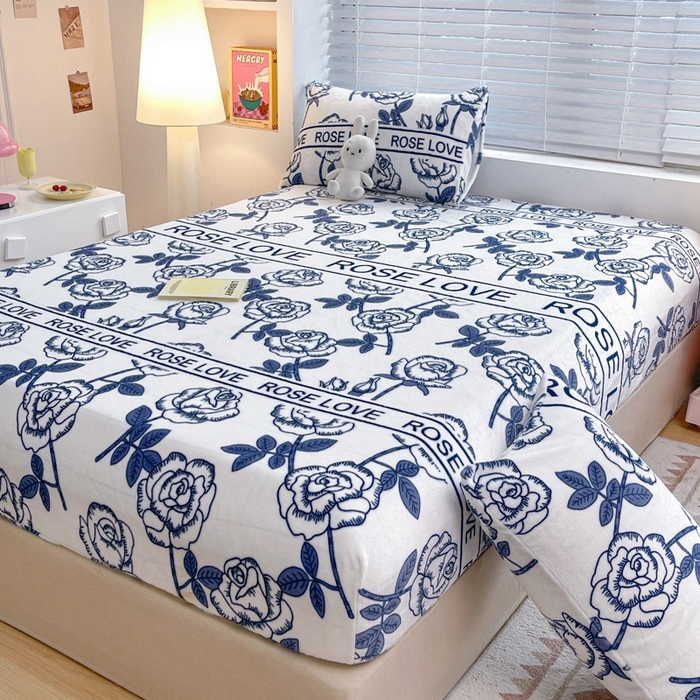 91家纺网 家纺一手货源 找家纺 芯元素 2024新款牛奶绒印花床笠 若凡