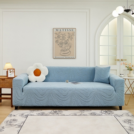 丝绮鹿 2024新款曲意松紧款沙发套（三人图） 淡蓝