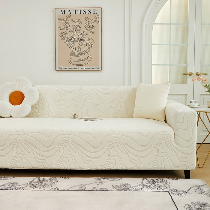 91家纺网 家纺一手货源 找家纺 丝绮鹿 2024新款曲意松紧款沙发套（三人图） 米白