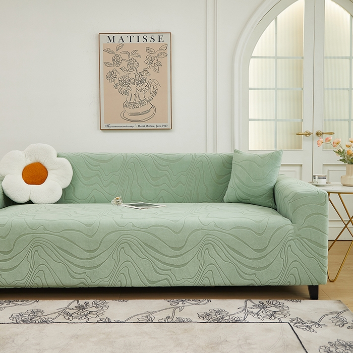 91家纺网 家纺一手货源 找家纺 丝绮鹿 2024新款曲意松紧款沙发套（三人图） 草绿