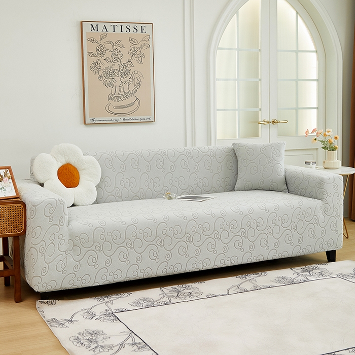 91家纺网 家纺一手货源 找家纺 丝绮鹿 2024新款年华松紧款沙发套（三人图） 浅灰