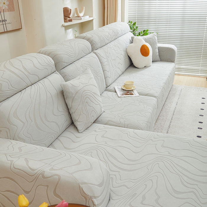 91家纺网 家纺一手货源 找家纺 丝绮鹿 2024新款曲意松紧款沙发套（贵妃图） 浅灰