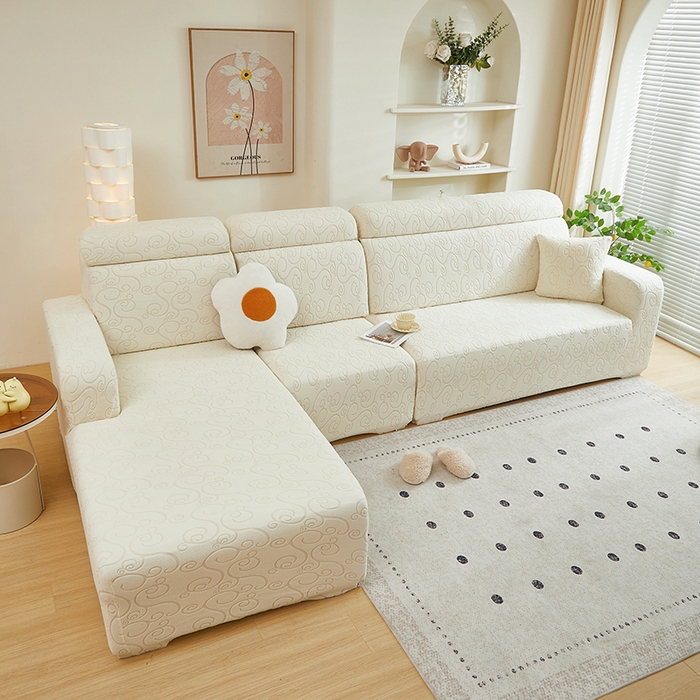 91家纺网 家纺一手货源 找家纺 丝绮鹿 2024新款年华松紧款沙发套（贵妃图） 米白