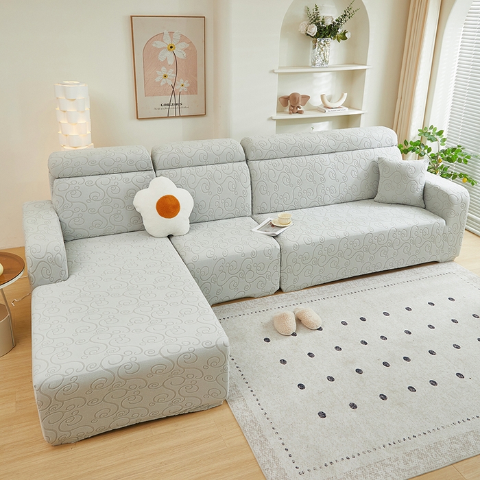 91家纺网 家纺一手货源 找家纺 丝绮鹿 2024新款年华松紧款沙发套（贵妃图） 浅灰