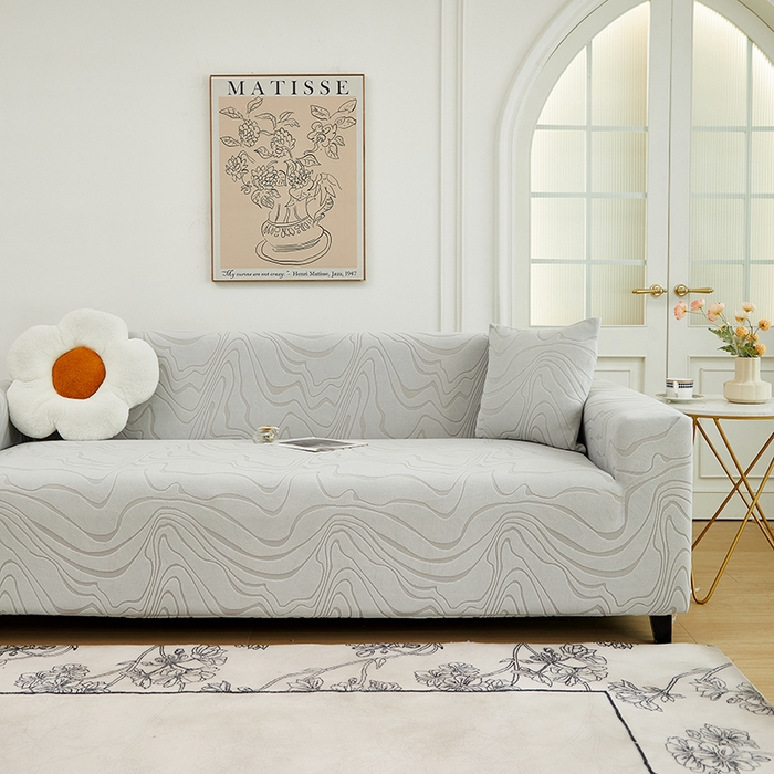 91家纺网 家纺一手货源 找家纺 丝绮鹿 2024新款曲意松紧款沙发套（三人图） 浅灰