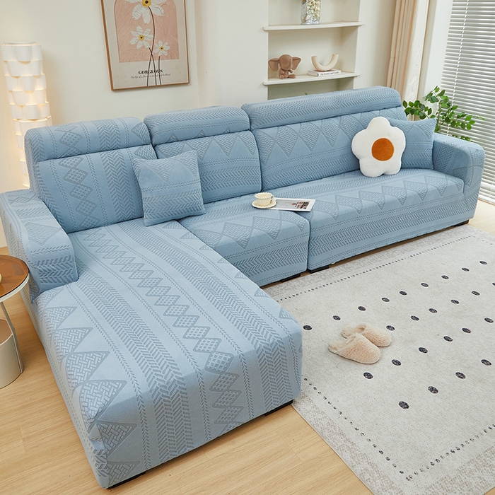 91家纺网 家纺一手货源 找家纺 丝绮鹿 2024新款菲亚松紧款沙发套（贵妃图） 淡蓝