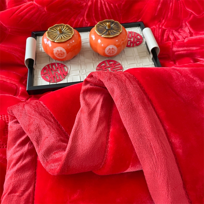 91家纺网 家纺一手货源 找家纺 凯轩毛毛毯毯子网销专供 2024新款5D压花素色云毛毯毯子毛毛毯毯子毛毯毯子子 素雅-大红