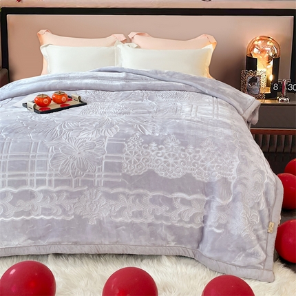凯轩毛毛毯毯子网销专供 2024新款5D压花素色云毛毯毯子毛毛毯毯子毛毯毯子子 素雅-灰