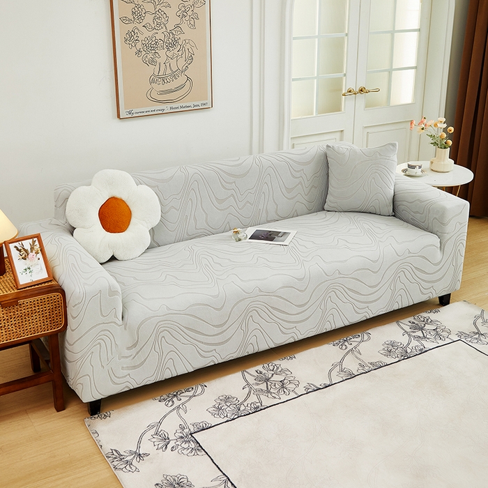 91家纺网 家纺一手货源 找家纺 丝绮鹿 2024新款曲意松紧款沙发套（三人图） 浅灰