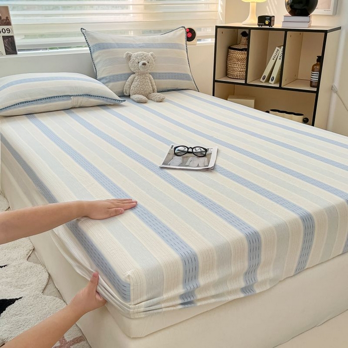 91家纺网 家纺一手货源 找家纺 （买家秀 不断货）A类母婴级全棉纯棉床单纯棉全棉床笠双层纱床笠床罩卡通床笠儿童床垫套保护罩--单床笠 川纱蓝（床笠）