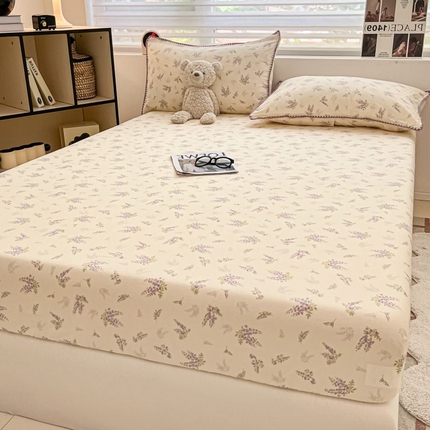 （买家秀 不断货）A类母婴级全棉纯棉床单纯棉全棉床笠双层纱床笠床罩卡通床笠儿童床垫套保护罩--单床笠 紫风铃（床笠）