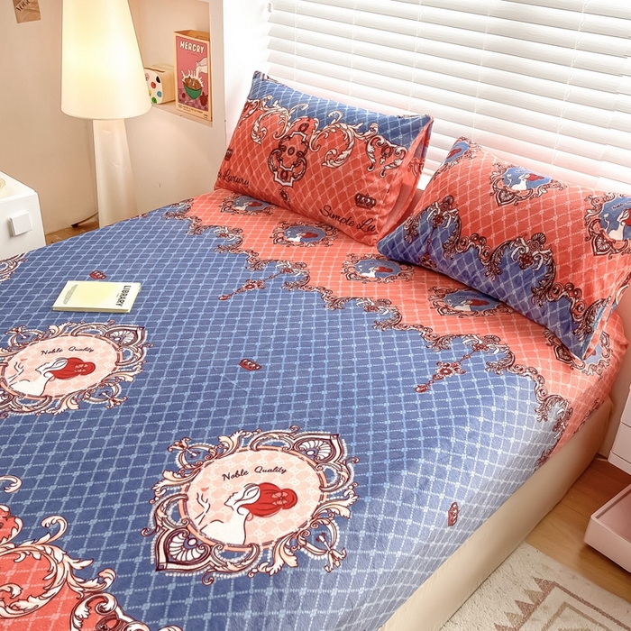 91家纺网 家纺一手货源 找家纺 芯元素 2024新款牛奶绒印花床笠 励志女孩