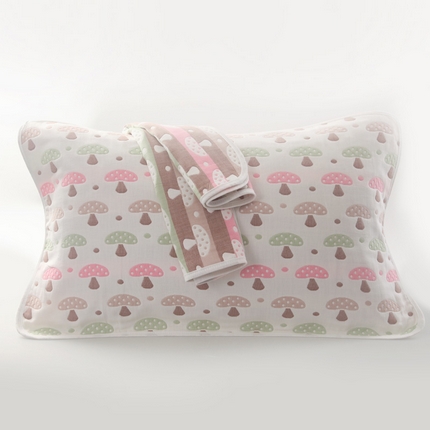 91家纺网 家纺一手货源 找家纺 （买家秀爆款花型不断货）A类母婴级全棉纯棉六层纱多功能枕巾多层宽边枕巾无印风流苏纱布枕巾50*80cm/对 蘑菇