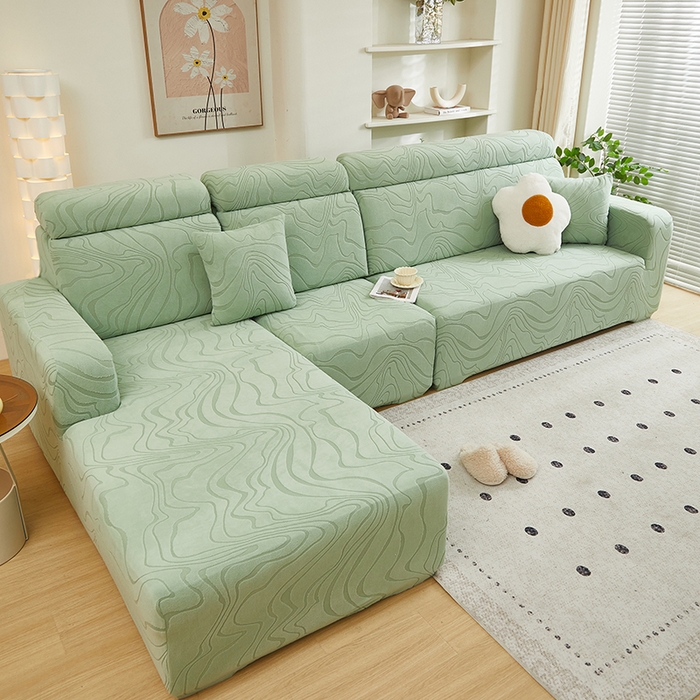 91家纺网 家纺一手货源 找家纺 丝绮鹿 2024新款曲意松紧款沙发套（贵妃图） 草绿