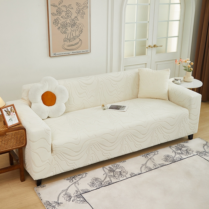 91家纺网 家纺一手货源 找家纺 丝绮鹿 2024新款曲意松紧款沙发套（三人图） 米白