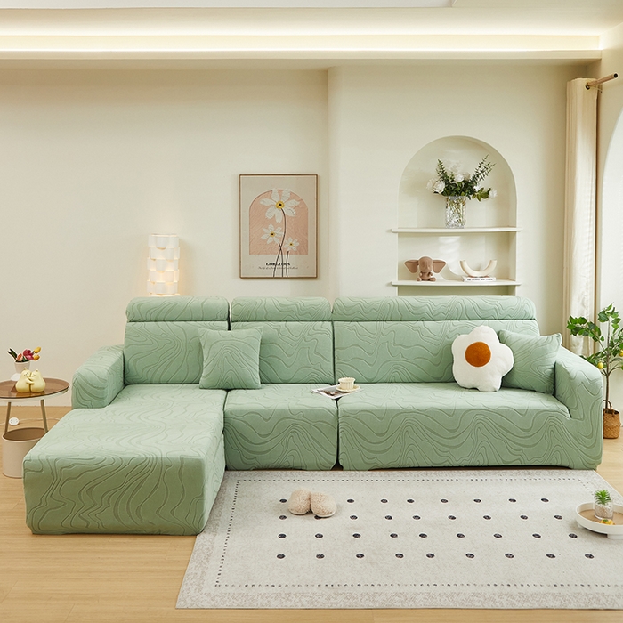 91家纺网 家纺一手货源 找家纺 丝绮鹿 2024新款曲意松紧款沙发套（贵妃图） 草绿